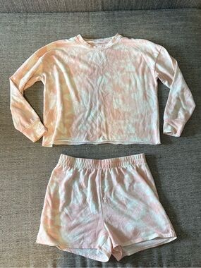 Grayson Threads Pink Heart Tie Dye Lounge Set Pajama Set Top L Shorts M